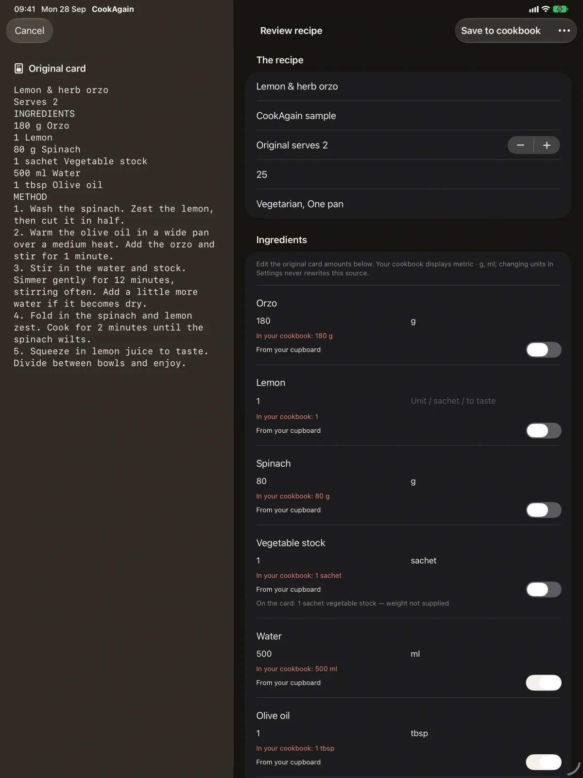 CookAgain screenshot 5 (dark mode)