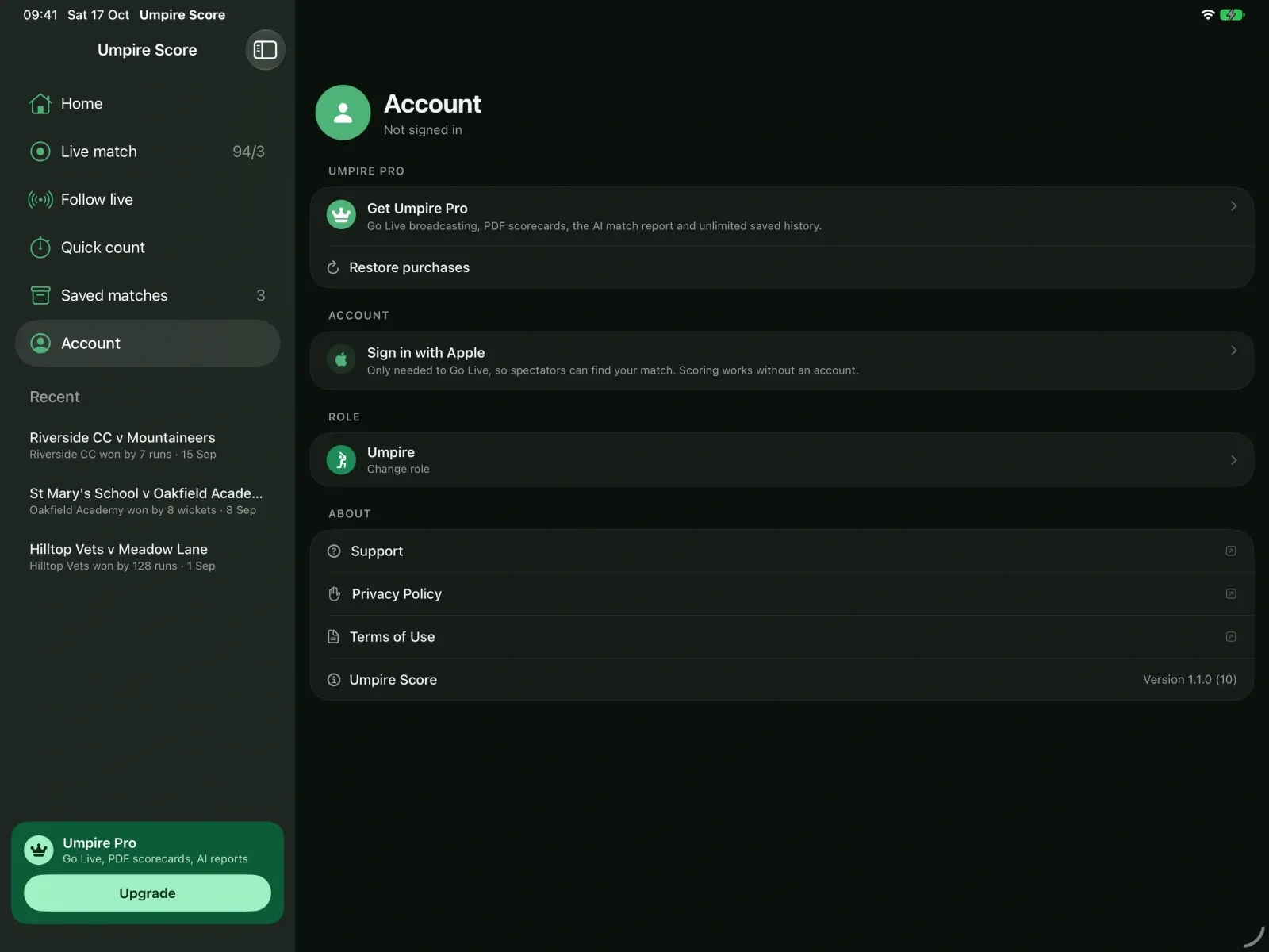 Umpire Score screenshot 15 (dark mode)