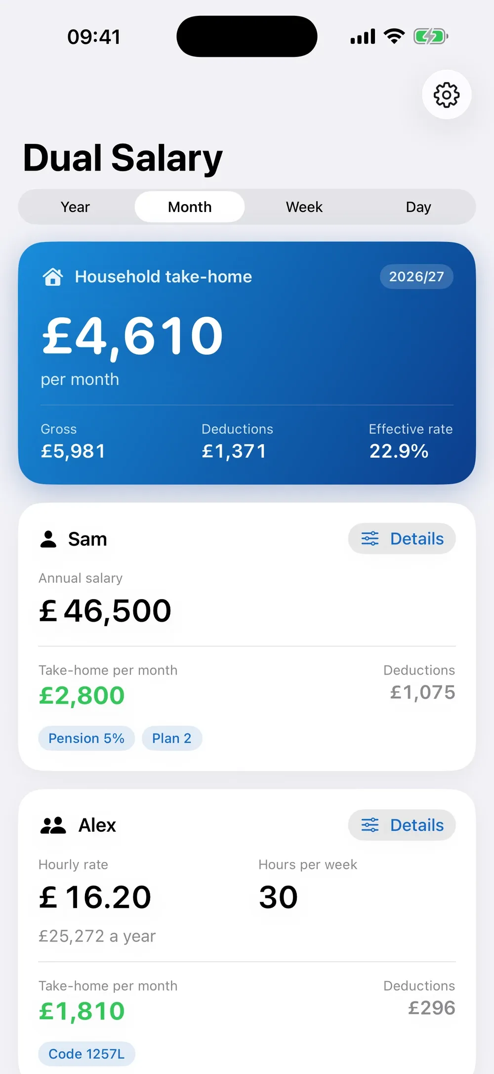 UK Dual Salary Calculator on iPhone