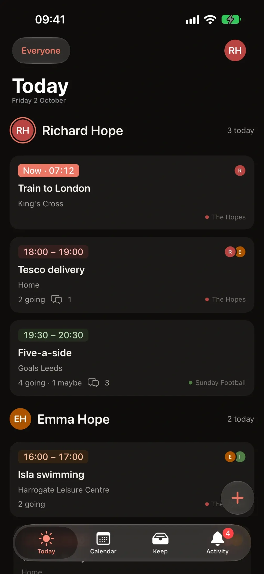 Mingle - Shared Calendar screenshot 2 (dark mode)