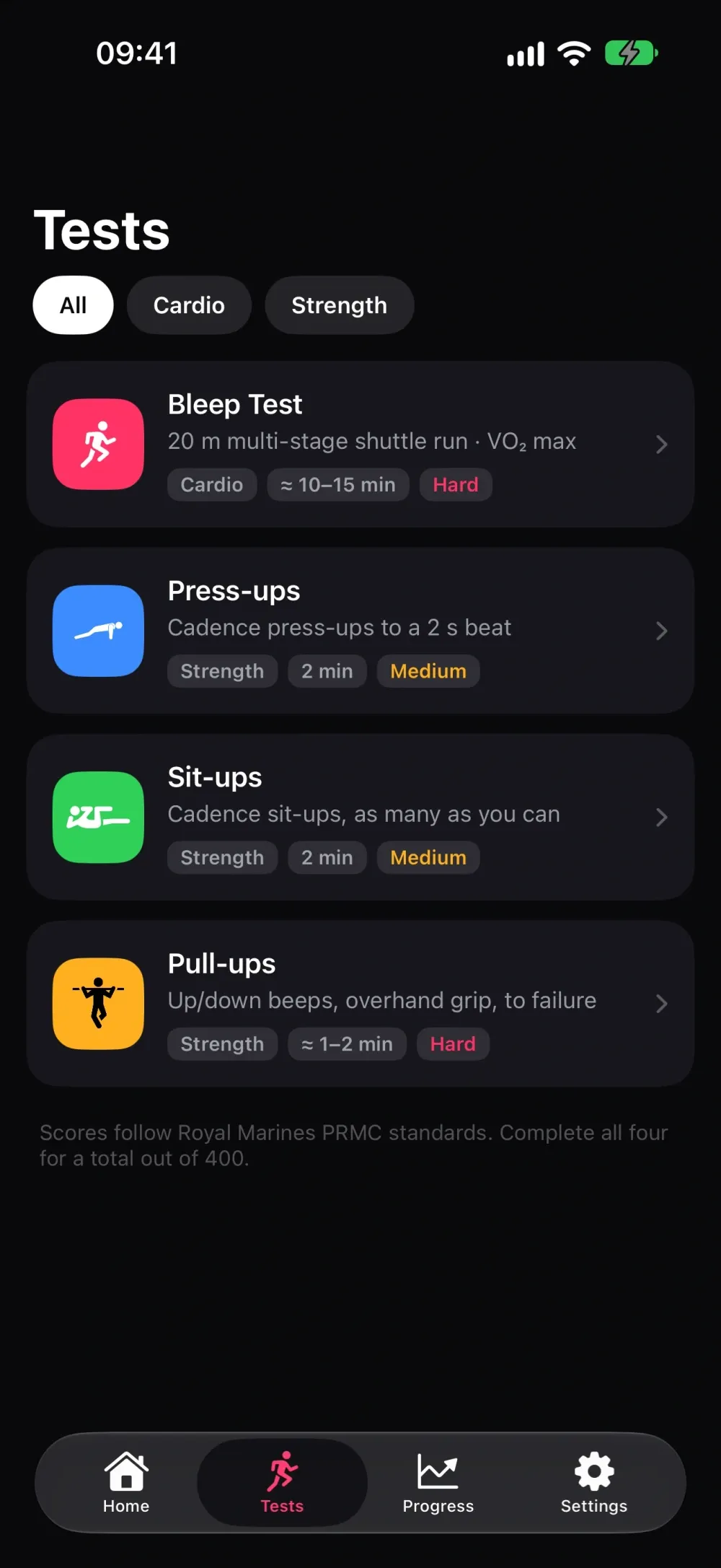 Bleep Test - Fitness Tests screenshot 2 (dark mode)