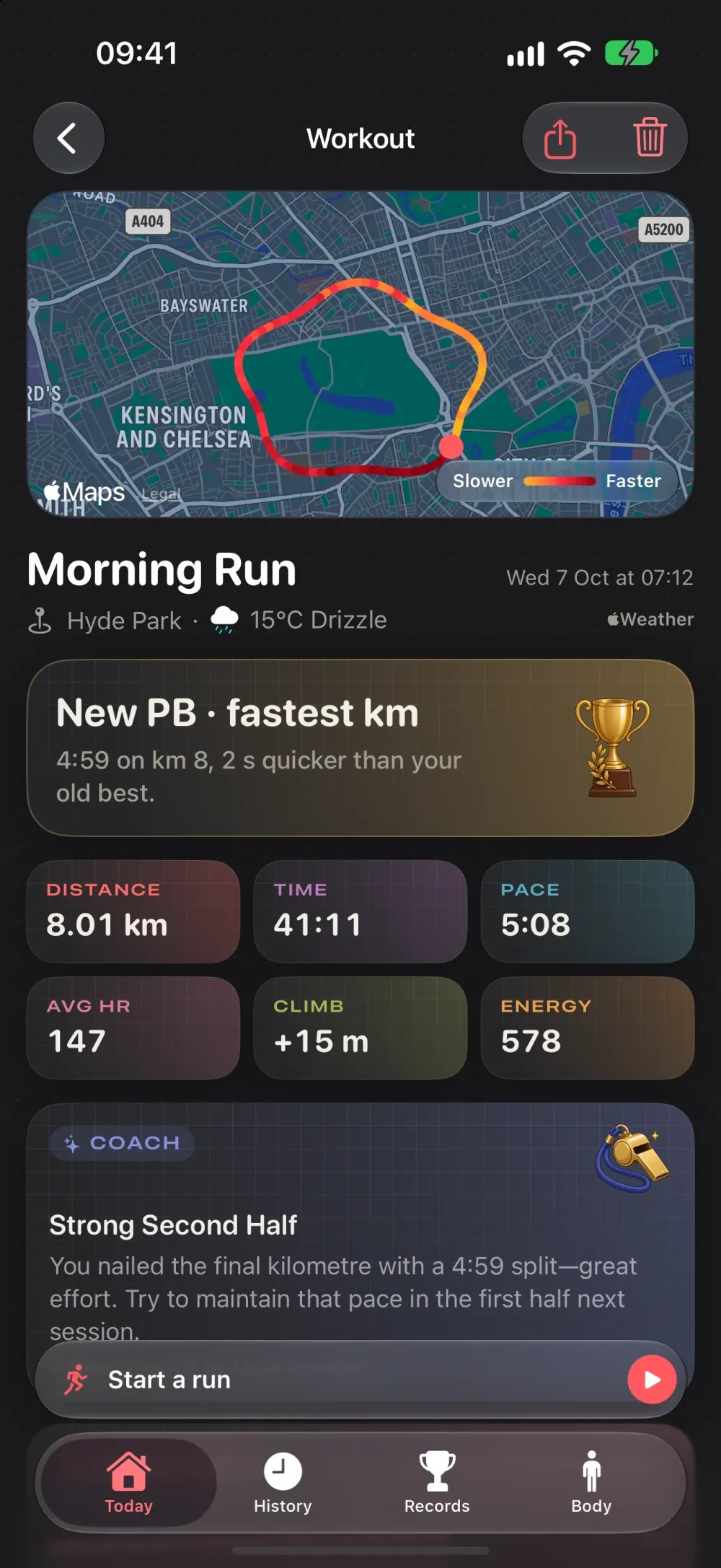 GymMate - Running, Cycling & Fitness Tracker screenshot 3 (dark mode)