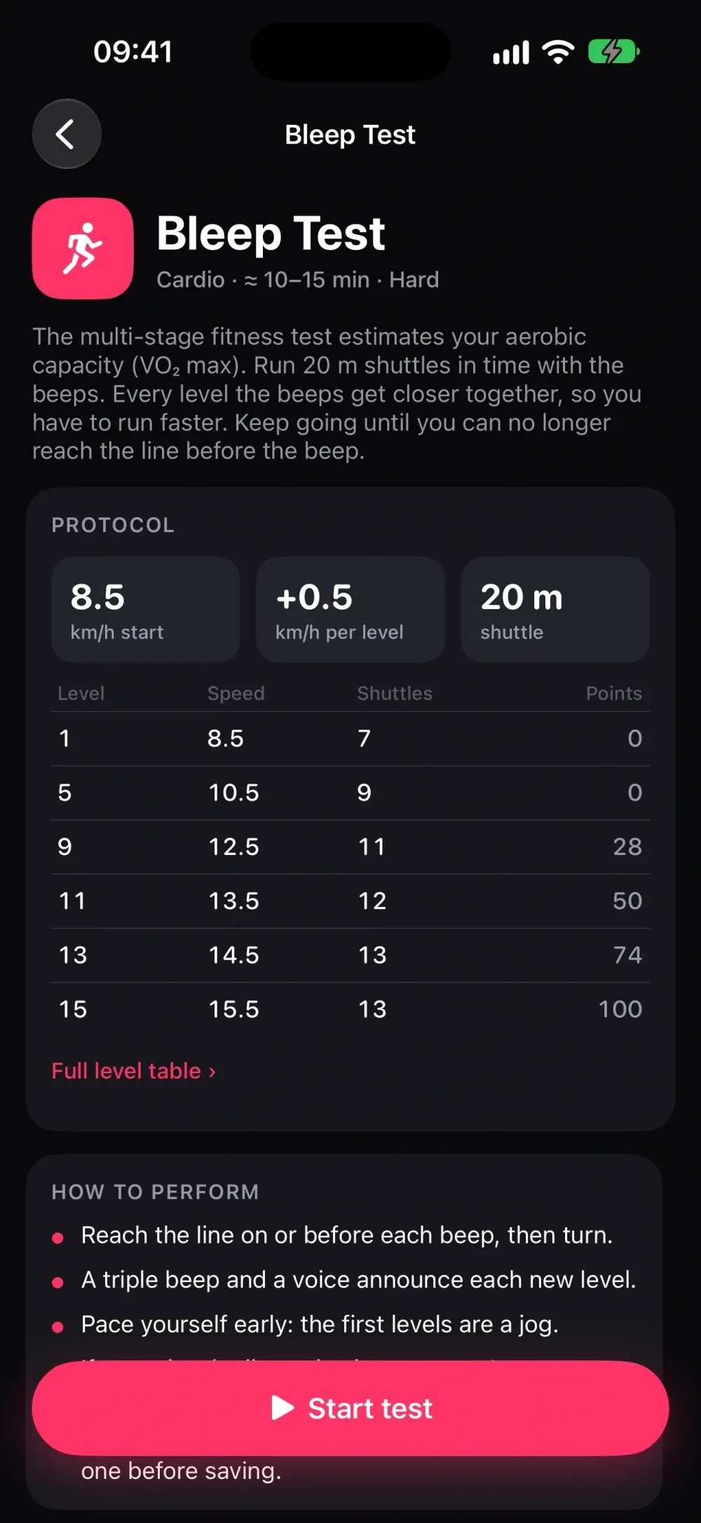 Bleep Test - Fitness Tests screenshot 3 (dark mode)