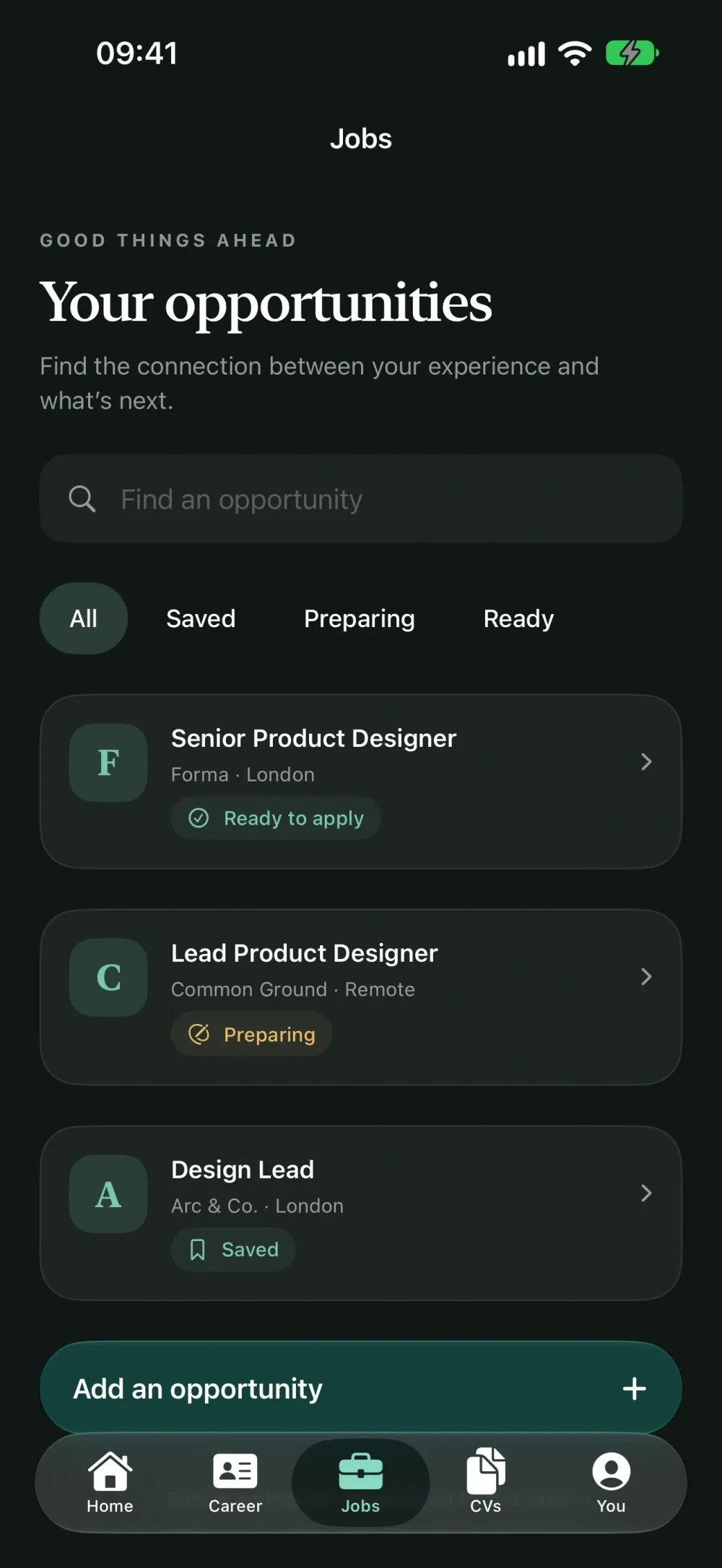 Shortlist screenshot 4 (dark mode)