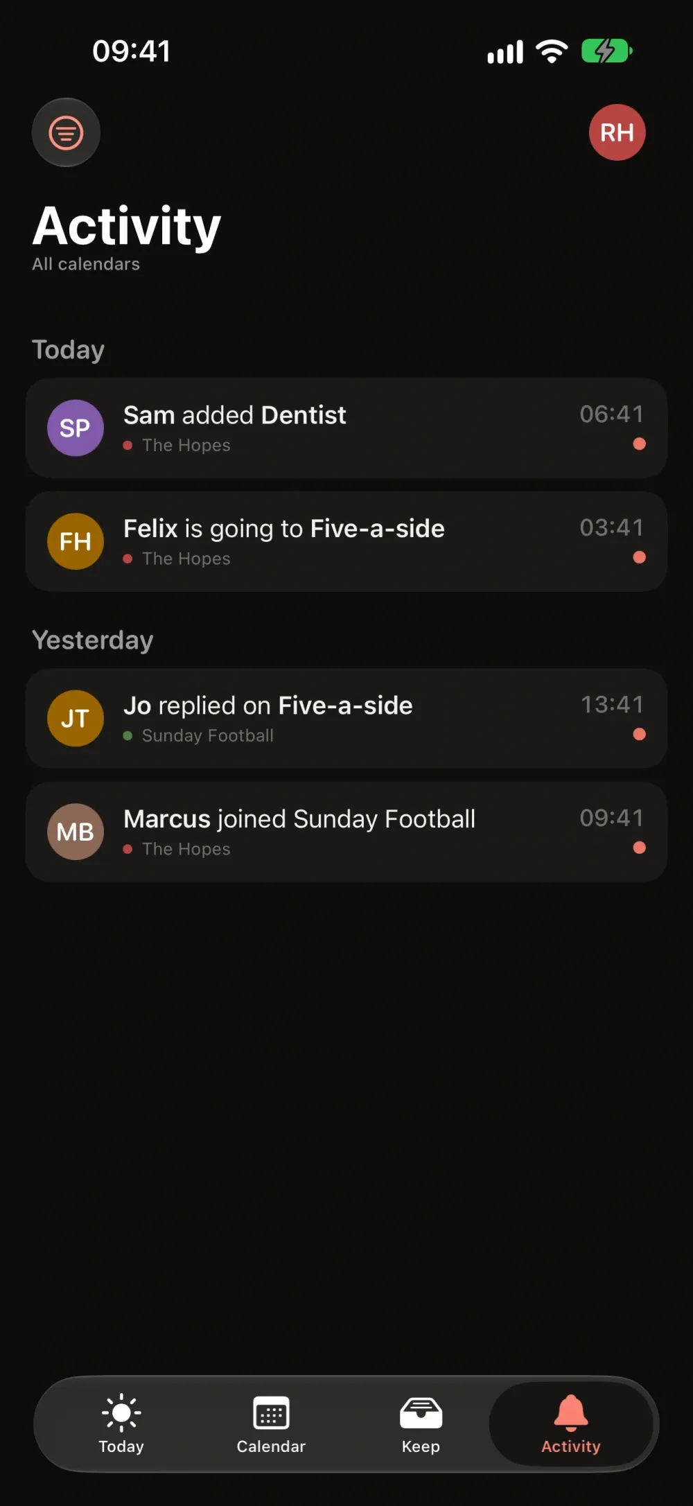 Mingle - Shared Calendar screenshot 5 (dark mode)