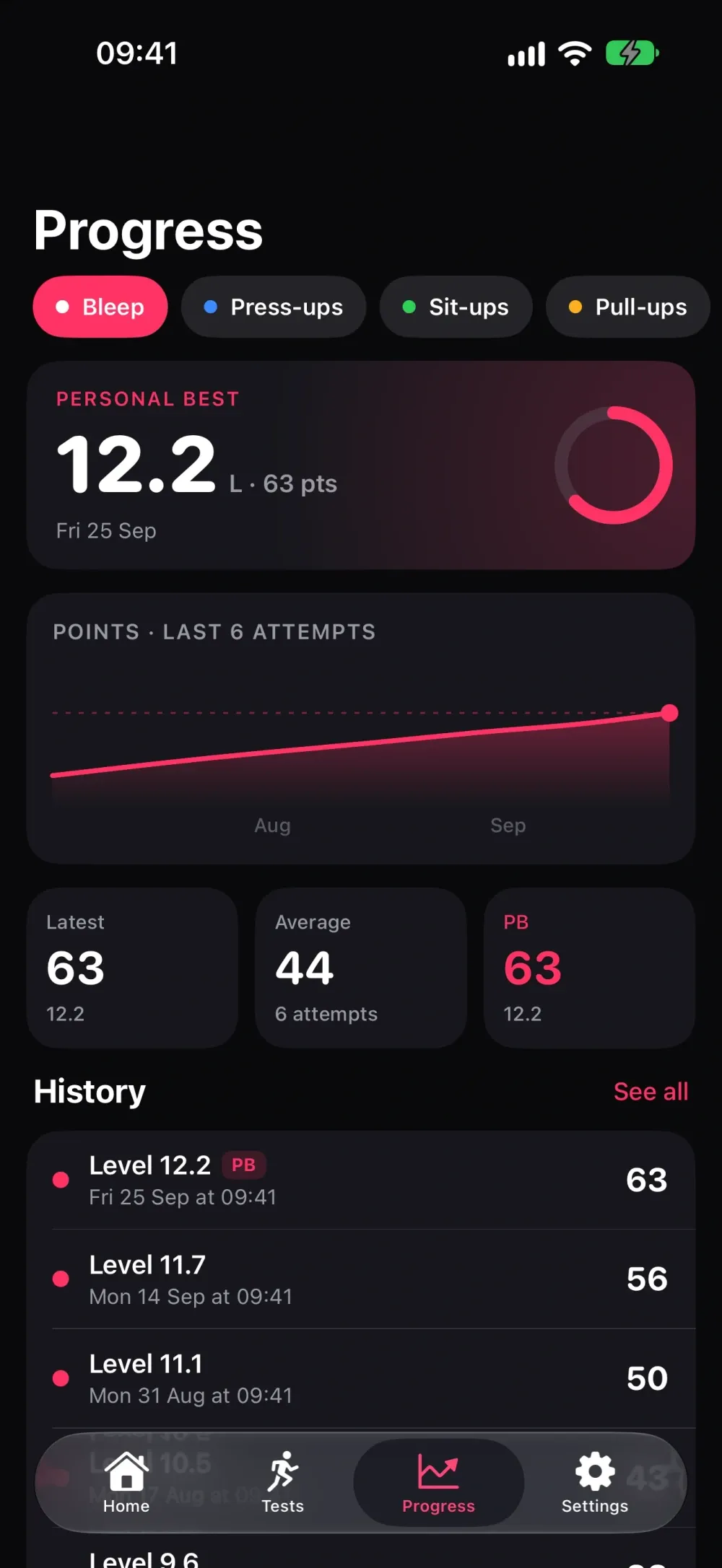 Bleep Test - Fitness Tests screenshot 5 (dark mode)