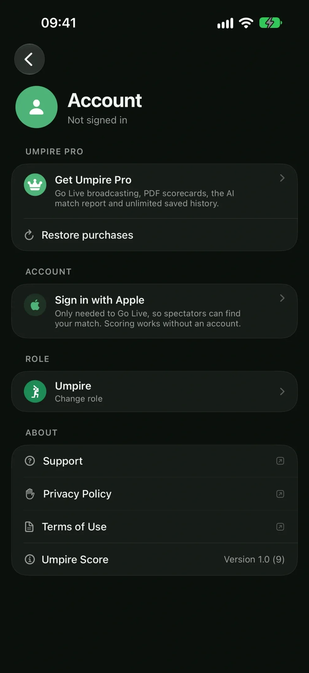 Umpire Score screenshot 7 (dark mode)