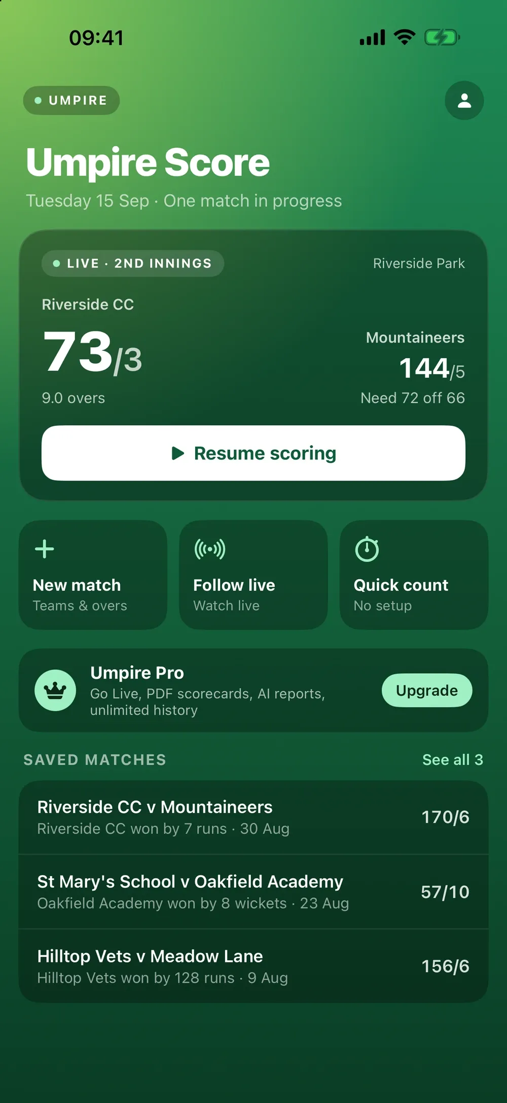 Umpire Score on iPhone