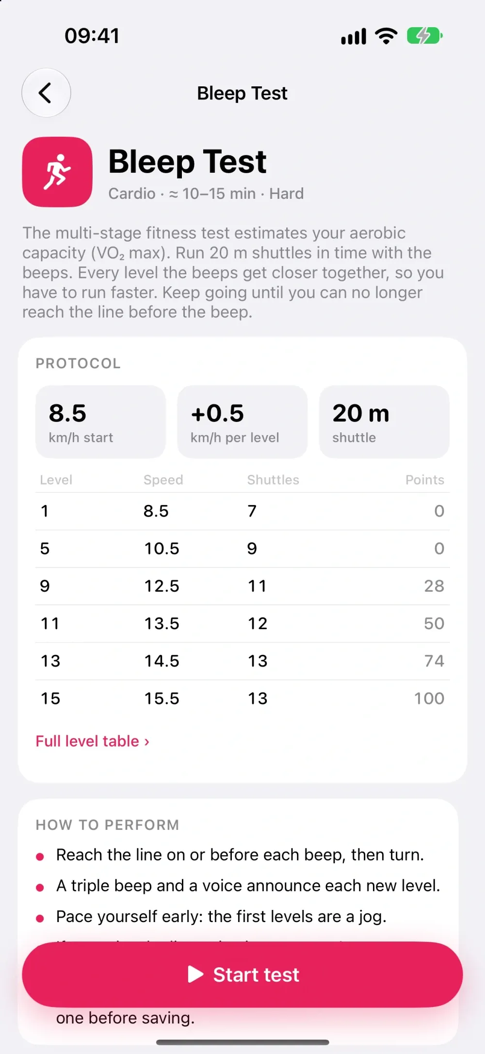 Bleep Test - Fitness Tests screenshot 3 (light mode)